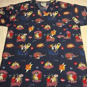 UA Scrubs Navy Superhero Nurse Print V-Neck Top